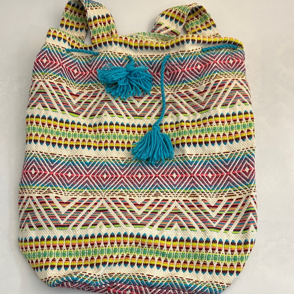 Woven Drawstring Boho Hippie Bag Beach Backpack Multicolor